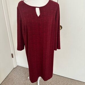 CHICO’S Heathered Rib Detail Knit Sweater Dress ¾ Sleeves Dark Red Sz 3 (XL)
